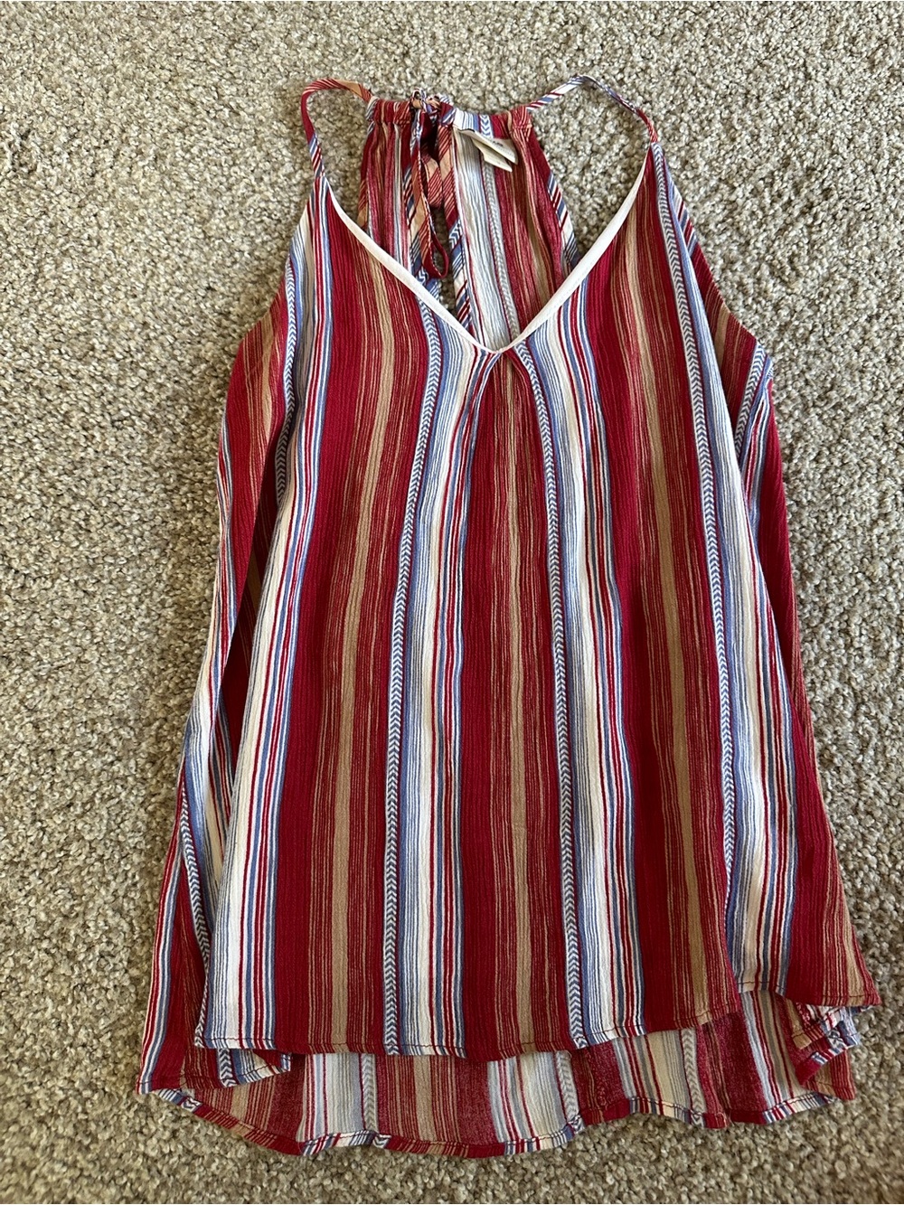 Daytrip Red Striped Halter Cami with V-Neck medium